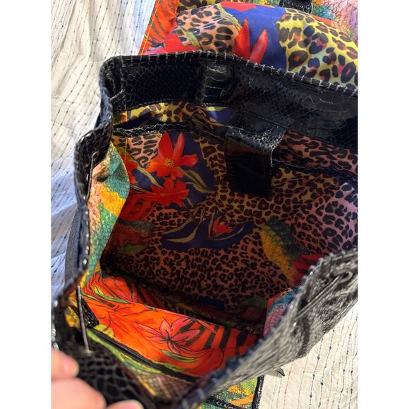 Falchi New York Faux Snake Skin Drawstring Backpack Black main image 6